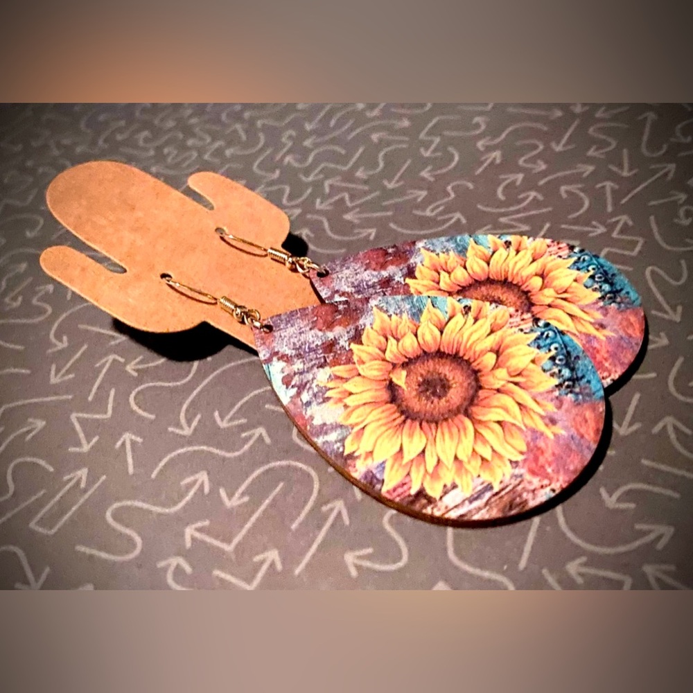 Wooden Sunflower Earrings
